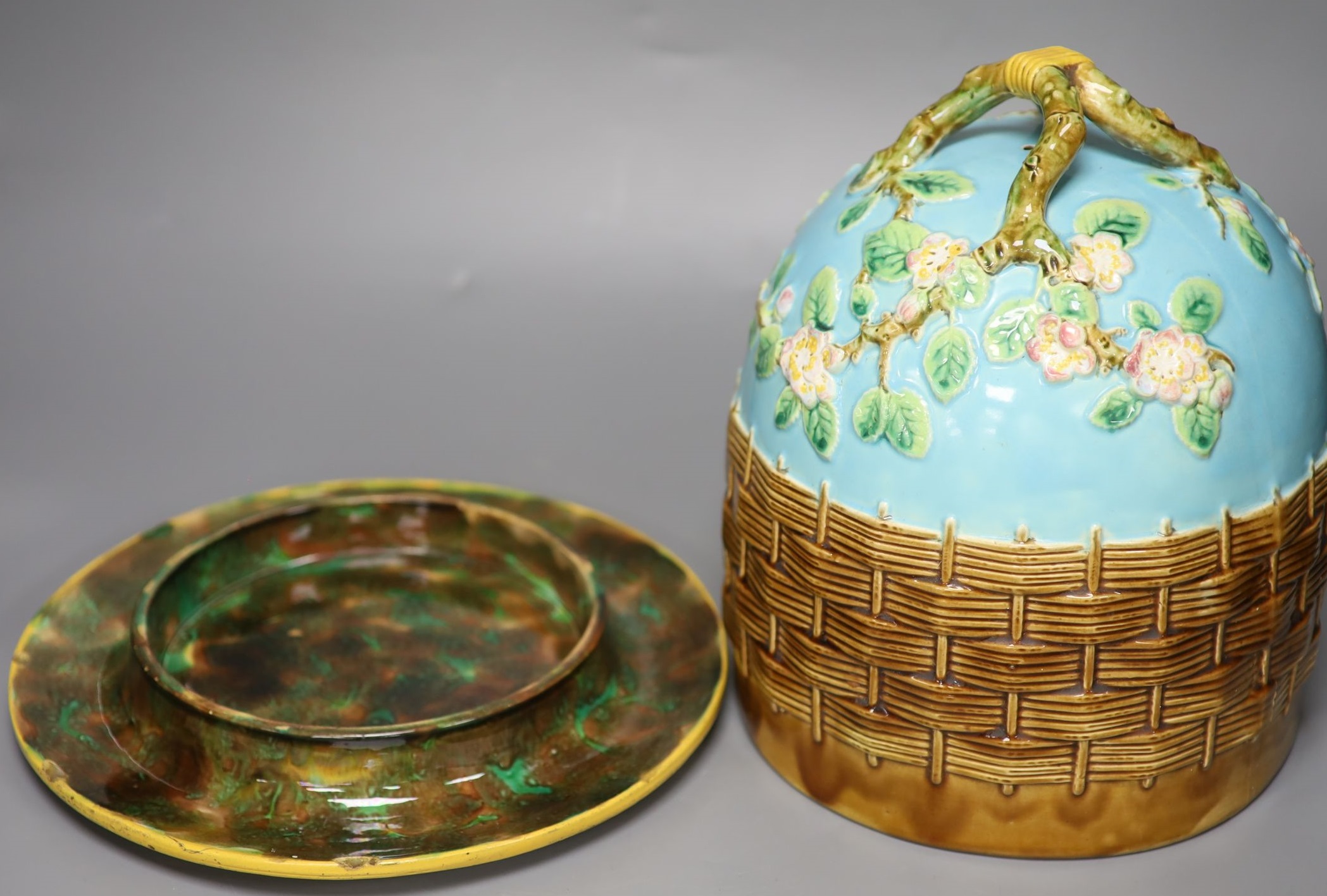 A George Jones majolica cheese dome, height 29cm